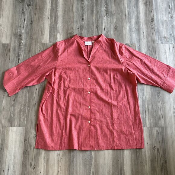 Liz Claiborne Coral And Gold Floral Button Down Blouse With 3/4 Sleeves Size 2X - Picture 1 of 12